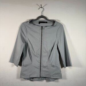 Porto Gray Stretch 3/4 Sleeve Two Patch Pocket Fitted Full Zip Jacket Size L